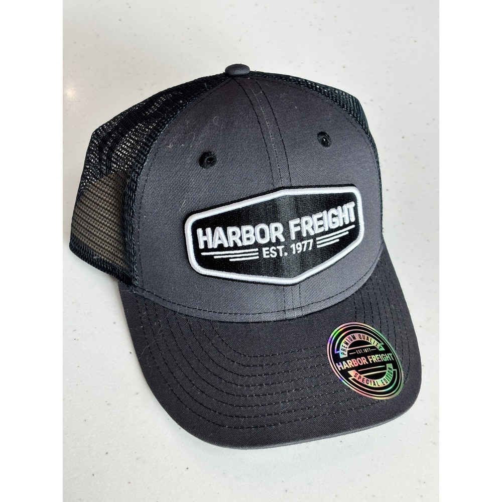 Harbor Freight Tools Trucker Hat Black Gray Mesh Snapback Cap Item 71092 NWT